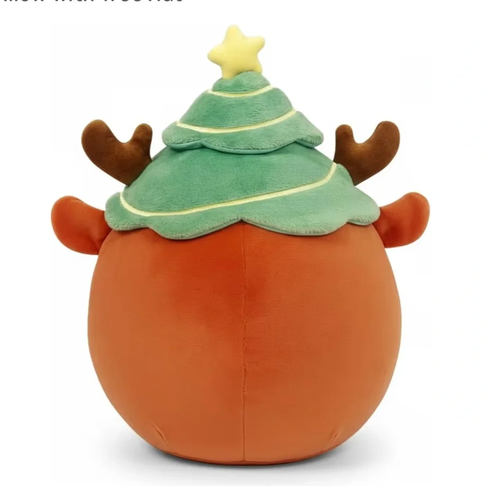 Merry Christmas ‘Reindeer Plushie with Tree Hat’ Holiday Pillow
